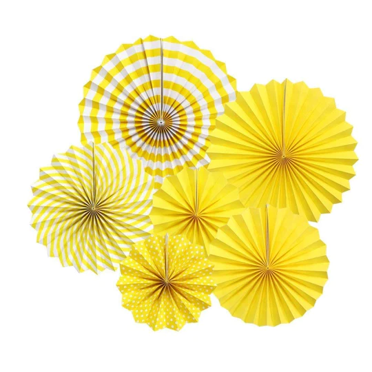 Yellow Hanging Paper Fans Decoration (Pack of 6)