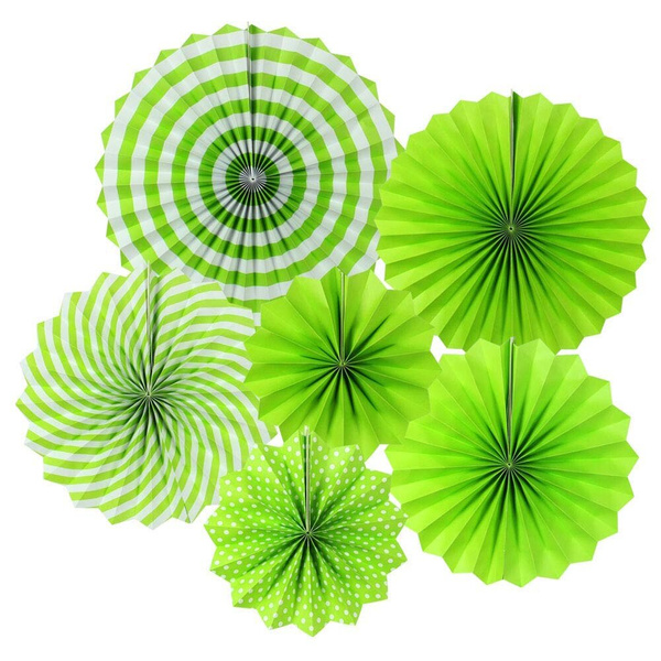 Green Hanging Paper Fans Decoration (Pack of 6)