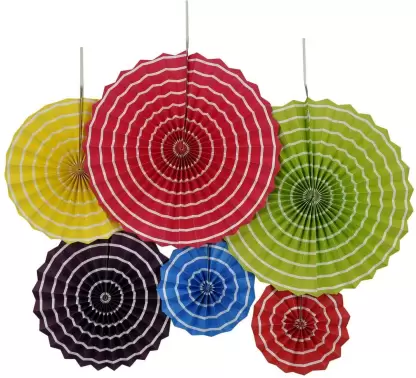 Multicolor Hanging Paper Fans Decoration (Pack of 6)