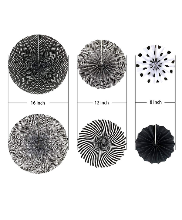 Black Hanging Paper Fans Decoration (Pack of 6)