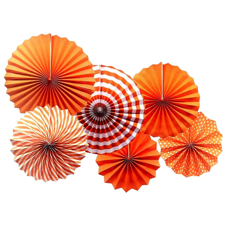 Orange Hanging Paper Fans Decoration (Pack of 6)