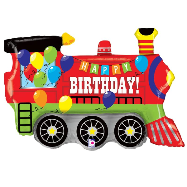 37 Inch Happy Birthday Colorful Train Shaped Foil Balloon (Pack of 1)