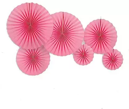 Pink Hanging Paper Fans Decoration (Pack of 6)
