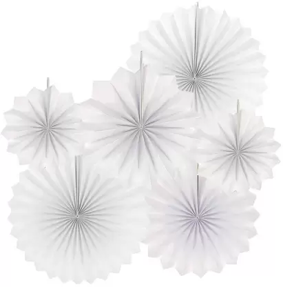 White Hanging Paper Fans Decoration (Pack of 6)