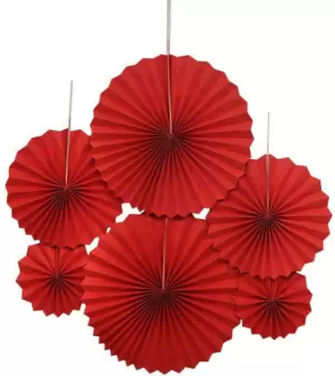 Red Hanging Paper Fans Decoration (Pack of 6)
