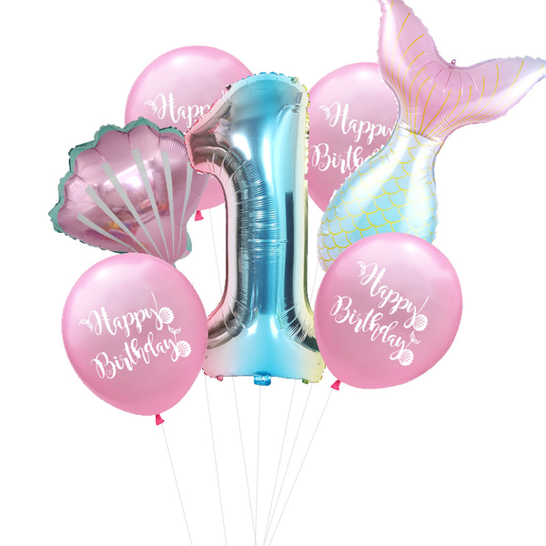 Mermaid Tail Theme Balloon (Pink) (Pack of 7)