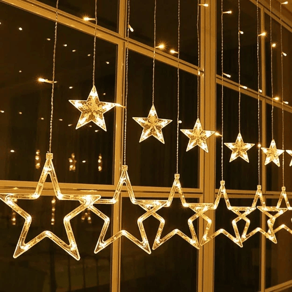 Warm White LED Star Curtain Lights  (Pack of 12 With 6 Small Star, 6 Big Star Pcs)