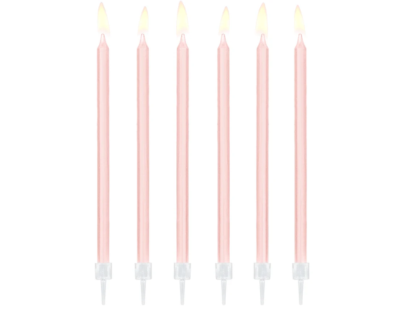 Pink Color Slim Tall Long Birthday Candle Set (Pack of 6)