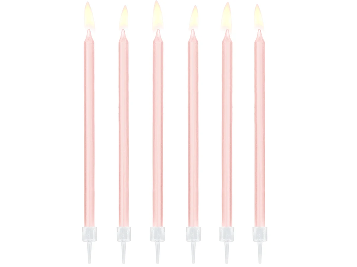 Pink Color Slim Tall Long Birthday Candle Set (Pack of 6)