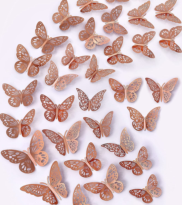 3D Double Layer Hollow Butterfly Stickers (Rosegold)  (Pack of 06, Mixed Size)
