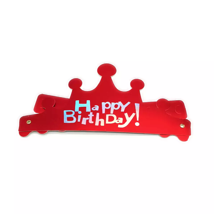 Red Color Happy Birthday Folding Paper Adjustable King Crown (Pack of 1)