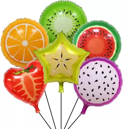 18 Inch Mix Fruits Shape Foil Balloon Set (Multicolor) (Pack of 6)