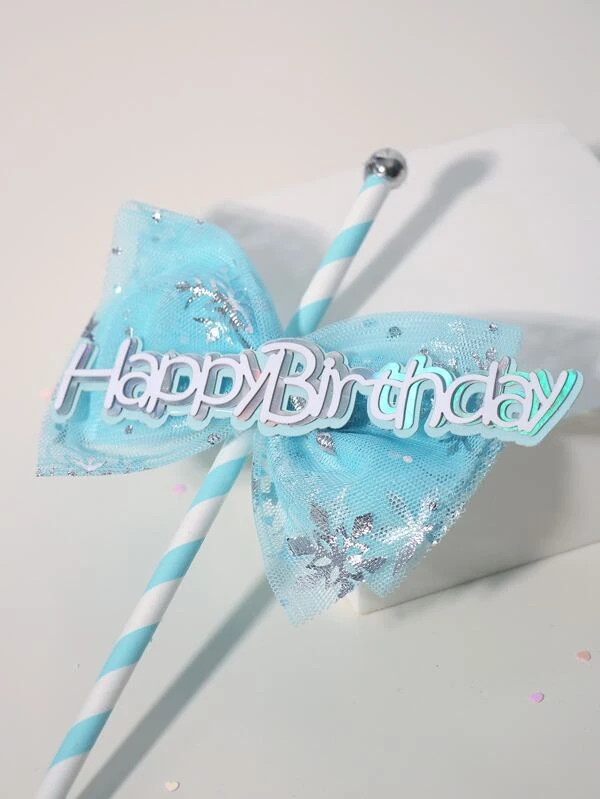 Blue Happy Birthday Letter With Polka Doted Ribbon Bow Cake Topper (Pack of 1)