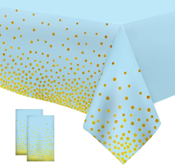 54 x 72 Inch Plastic Disposable Table Cover With Gold Polka Dot (Blue)