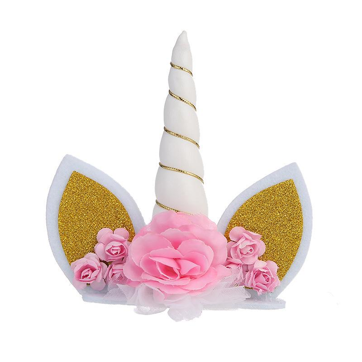 Unicorn Ear- Flowers Cake Topper (White) (Pack of 1)