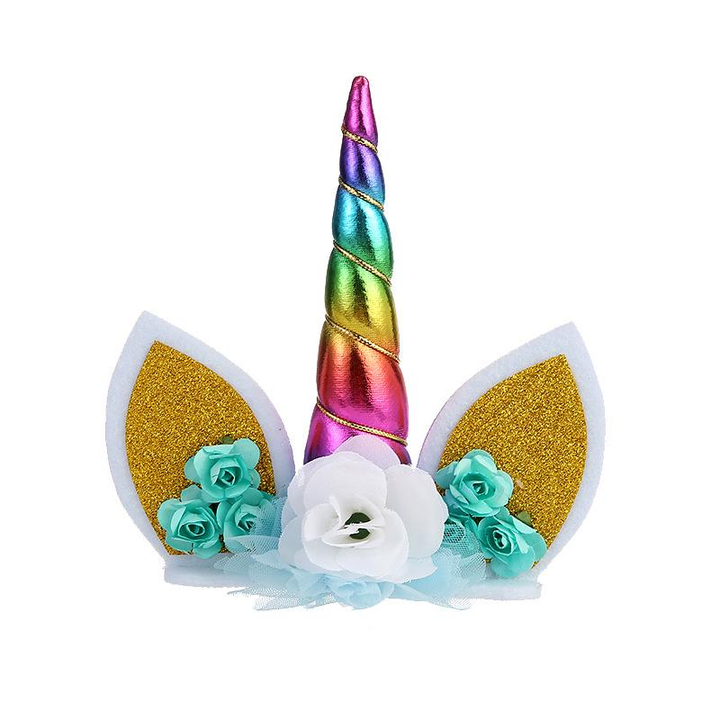 Unicorn Ear- Flowers Cake Topper (Rainbow) (Pack of 1)