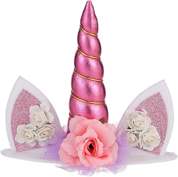 Unicorn Ear- Flowers Cake Topper (Light-Pink) (Pack of 1)