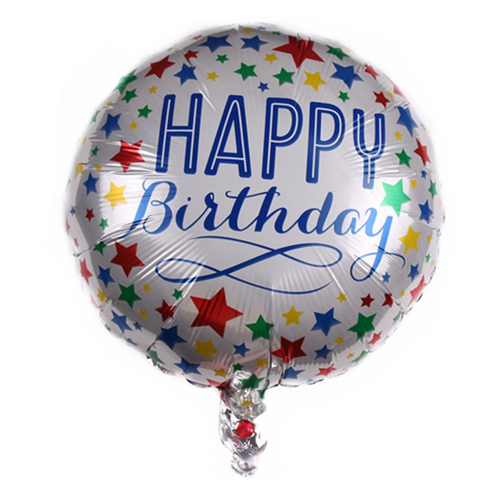 18'' Inch Multicolor Colorful Stars Design Happy Birthday Round Shaped Foil Balloon (Pack of 1)
