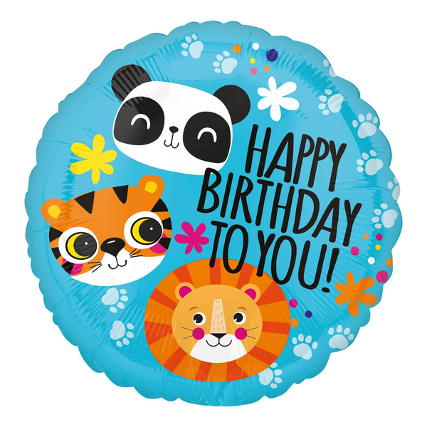 18'' Inch Multicolor Wild Animal Theme Happy Birthday Round Shaped Foil Balloon (Pack of 1)