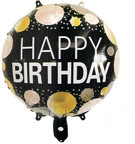 18'' Inch Multicolor Black-Gold Confentin Design Happy Birthday Round Shaped Foil Balloon (Pack of 1)