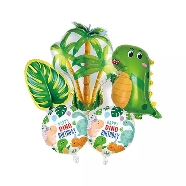 Cute Jungle Safari With Dinosaurs Themed Foil Balloon Pack of 5pcs (Multicolor)
