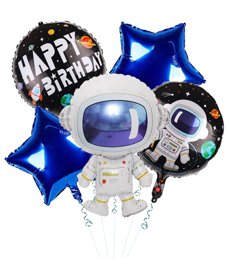 5 In 1 Universe Spacecraft Astronaut Themed Foil Balloon Set (Multicolor)
