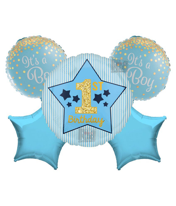Kids 1st Birthday Decoration Pack of 5pcs Foil Balloon (Blue)(Pack of 5)