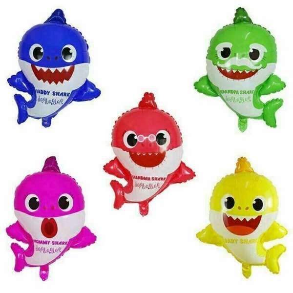 25 Inch Baby Shark Shaped Foil Balloon Pack of 5pcs (Multicolor)