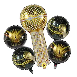 Multicolor Funky Golden Mic Shape Jumbo 30 Inch Foil Balloons (Pack of 5)