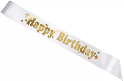 Happy Birthday Printed Sash With White & Golden Word Print (Pack of 1)