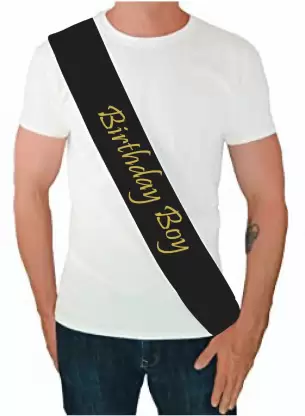 Birthday Boy Printed Word Sash (Black) (Pack of 1)