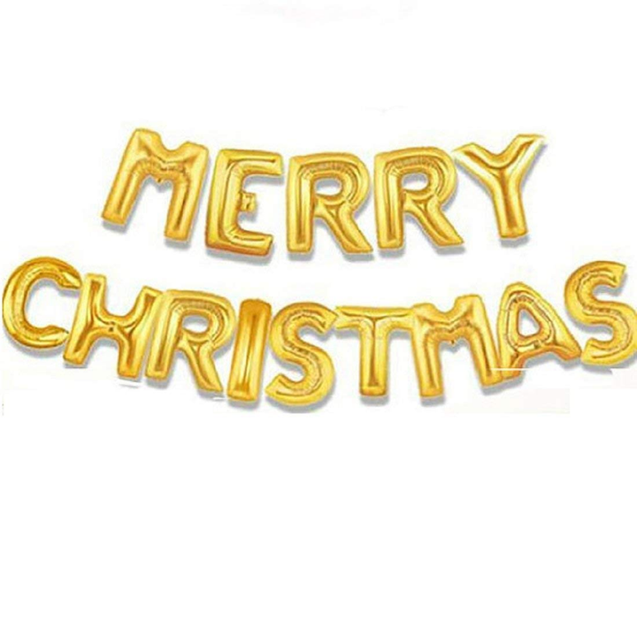 16 Inch Merry Christmas Letter Foil Balloon Set (Golden) (Pack of 14 )