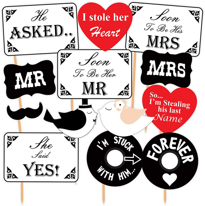 Pre-Wedding Photo Booth Props (Pack of 13)