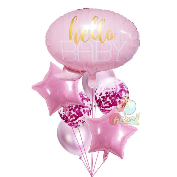 Hello Baby Foil Balloon (Pink) (Pack of 7)