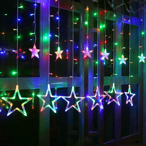Multicolor LED Star Curtain Lights With 8 Flashing Modes (Pack of 1 With 6 Small Star, 6 Big Star Pcs)