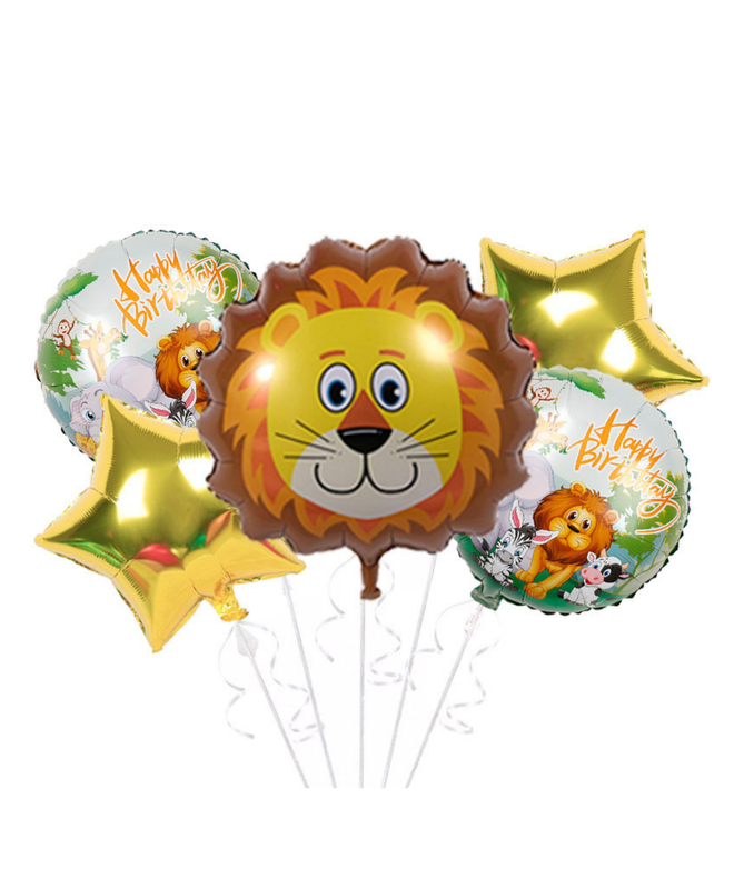 Lion Jungle Animal Themed Foil Balloon Set (Multicolor) (Pack of 5)