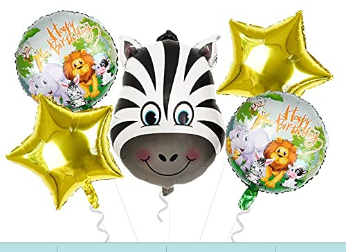 Zebra Jungle Animal Themed Foil Balloon Set (Multicolor) (Pack of 5)