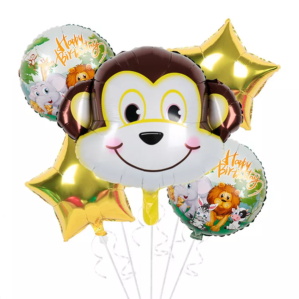 Monkey Jungle Animal Themed Foil Balloon Set (Multicolor) (Pack of 5)